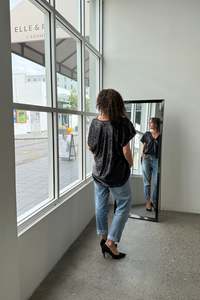 October Reign Sequin V Neck Tee - Black