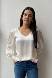 October Reign Jolie V-neck Blouse - White