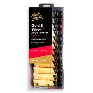 Acrylic Paint: Gold And Silver Acrylic Paint Set Signature 12pc X 36ml - Mont Marte
