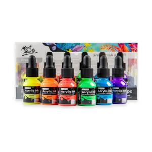 Drawing Inks: Fluoro Acrylic Ink Premium 6pc X 20ml - Mont Marte