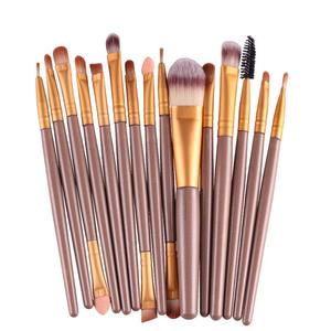 Professional 15 Pcs Cosmetic Makeup Brush Set - Gold & Lite Coffee