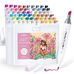 Art Supplies: Ohuhu Kaala B 60 Colors Illustration Tones Mini Brush and Slim Broad Dual Tip Alcohol Markers