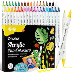 Ohuhu Acrylic Paint Markers 36 Colours, Brush & Fine Tips