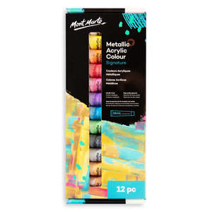 Art Supplies: Metallic Acrylic Colour Paint Set Signature 12pc x 36ml - Mont Marte