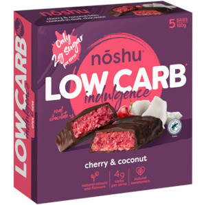 New: Noshu Low Carb Indulgence Cherry & Coconut Bars 160g