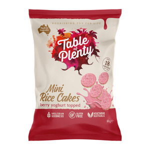 Vegetarian: Table of Plenty Mini Rice Cakes Berry Yoghurt Topped 60g Share Pack