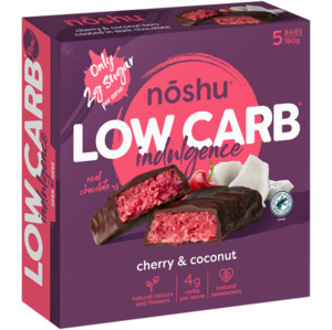 Noshu Low Carb Indulgence Cherry & Coconut Bars 160g - Bulk Buy Available - DATED 25/6