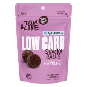 New: Tom & Luke Chocolate Coated Hazelnut Low Carb Snackaballs 112g