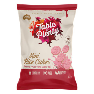 Vegetarian: Table of Plenty Mini Rice Cakes Berry Yoghurt Topped 84g Snack Pack (Contains 6pks)