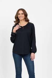 Coats: Merino Round Neck Top With Front Keyhole / Midnight