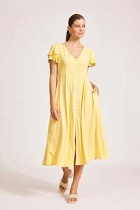Parisio Button Midi Dress - Citrine
