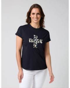 Stella Gemma: Soho  Cuff Tee / Deep Navy Leopard Cross