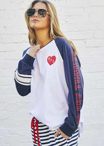 Retro Heart L/L Tee - White/Navy