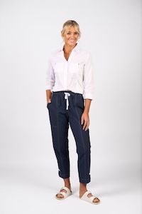 Relaxed Leg Ankle Grazer Pant with Contrast Trim & Stitching - Ink
