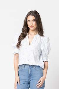 Seeking Lola: Relaxed Butterfly Top / Blue Floral Sketch