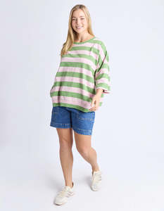 Mazie Block Stripe Sweat / Forest Green & Pink Lady Stripe