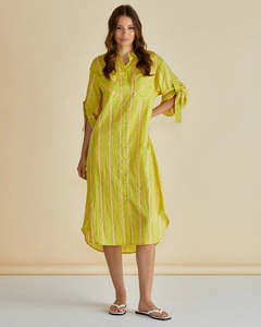 Dresses: Hayman Shirt Dress / Yellow /Pink Stripe