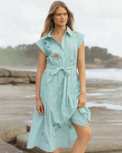 Gloria Floral Dress - Floral Green Stripe