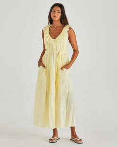 Dresses: Lilla Ruffled Neck Dress / Butter Yellow