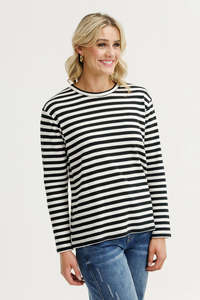 Long Sleeve Chris Tee / Black & White Waffle Stripe