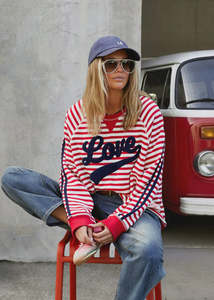 Tops: Retro Love Stripe Sweat / Red & White Stripe