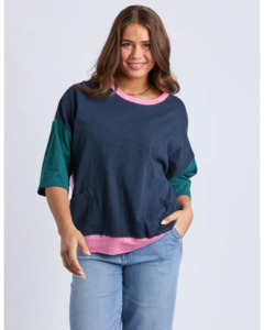 Maize Block Colour Sweat - Teal/ Navy & Quartz Pink