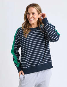 Sloane Crew Striped / Navy White & Turquoise Trim