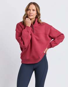 College Contrast Zip Crew / Rust With Pink