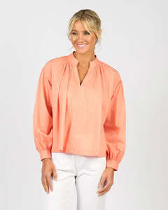 Stitched Collar and Placket Shirt with Balloon Sleeve - Apricot