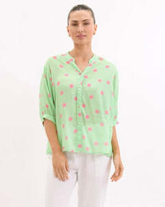 Worthier The Label: Dottie Linen Shirt - Green & Pink