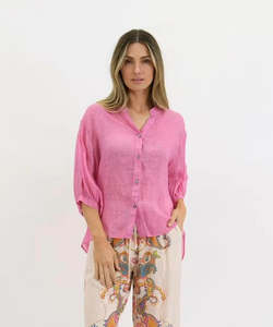 Worthier The Label: Aurora Linen Shirt - Hot Pink