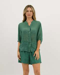 Worthier The Label: Aurora Linen Shirt - Emerald