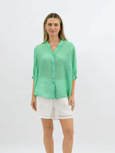 Worthier The Label: Aurora Linen Shirt - Spring Green