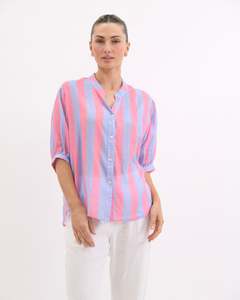 Worthier The Label: Dorothy Stripe Linen Shirt - Lilac & Pink