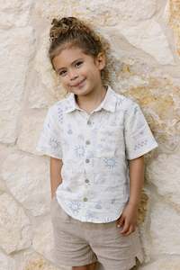 Kids Tops: Collared SS Shirt | Mediterranean