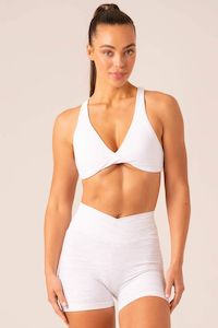 Low Support Sports Bras: Momentum Twist Sports Bra | White