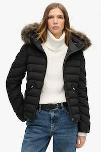Superdry: Fuji Faux Fur Hood Padded Jacket | Black