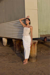 Staple The Label: Ines Denim Midi Skirt | White