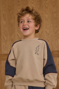 Kids Tops: Paneled Sweatshirt | Stone