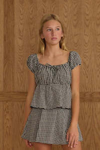Girls Kids Clothing: Rylan Top | Black Gingham