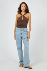 Womens Casual Tops: Atlas Halter Bodysuit | Chocolate