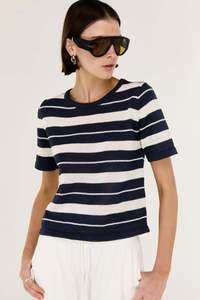 Rey Knit Tee | Navy/White Stripe