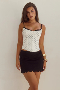 All: Valerie Lace Trim Bustier | White/Black Polka