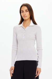 Faye Fine Knit Polo | Grey Marle