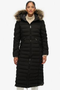 Fuji Faux Fur Hooded Longline | Black