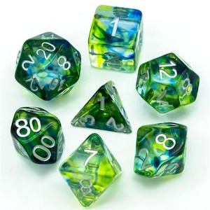 Rpg Dice Sets: RPG Dice | "Stained Glass" Blue & Green | Set of 7
