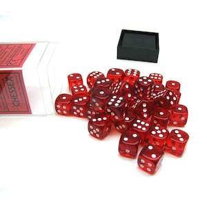 D6 Dice Sets: CHX 23804 Translucent 12mm d6 Red/white Block