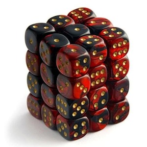 D6 Dice Sets: CHX 26833 Gemini 12mm d6 Black-Red/gold Block