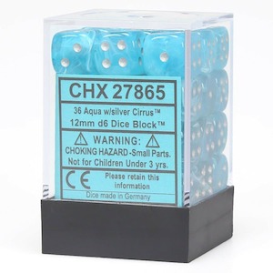 D6 Dice Sets: CHX 27865 Cirrus 12mm d6 Aqua/silver Block