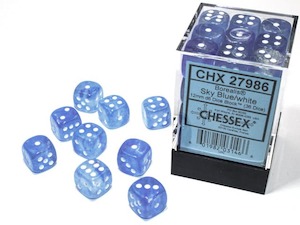 D6 Dice Sets: CHX 27986 Borealis 12mm d6 Blue/white Luminary Block